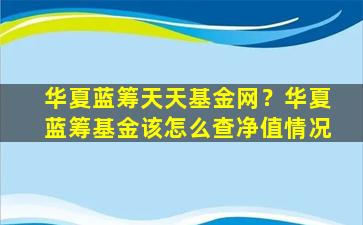 华夏蓝筹天天基金网？华夏蓝筹基金该怎么查净值情况