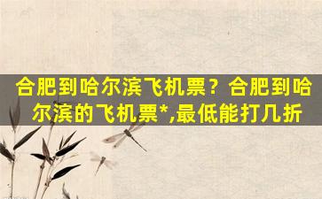 合肥到哈尔滨飞机票？合肥到哈尔滨的飞机票*,最低能打几折插图