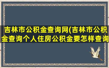 吉林市公积金查询网(吉林市公积金查询个人住房公积金要怎样查询)