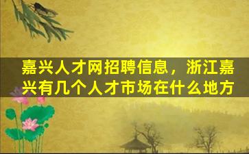 嘉兴人才网招聘信息，浙江嘉兴有几个人才市场在什么地方