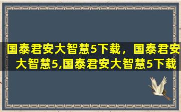 国泰君安大智慧5下载，国泰君安大智慧5,国泰君安大智慧5下载在哪里下载啊