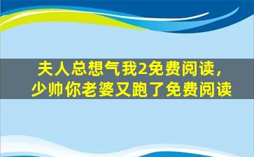 夫人总想气我2免费阅读，少帅你老婆又跑了免费阅读