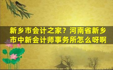 新乡市会计之家？河南省新乡市中新会计师事务所怎么呀啊