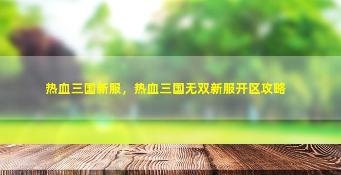 热血三国新服，热血三国无双新服开区攻略